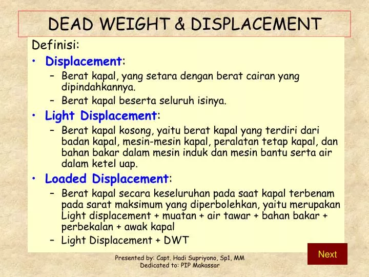 dead weight displacement