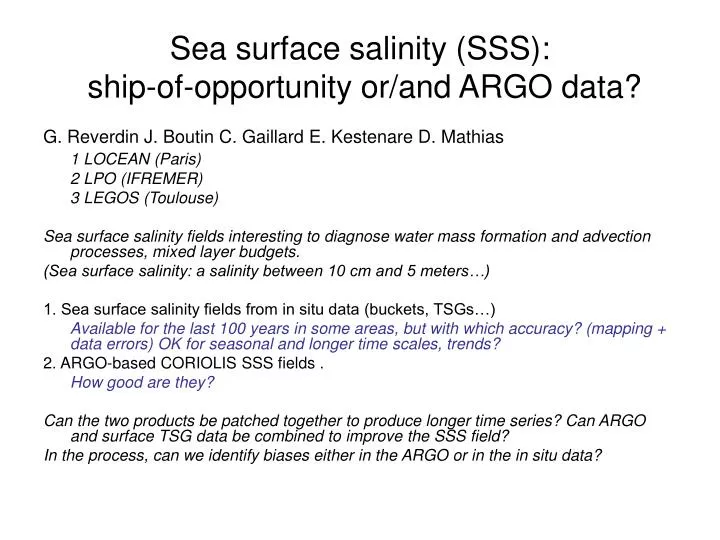 sea surface salinity sss ship of opportunity or and argo data