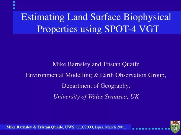 estimating land surface biophysical properties using spot 4 vgt
