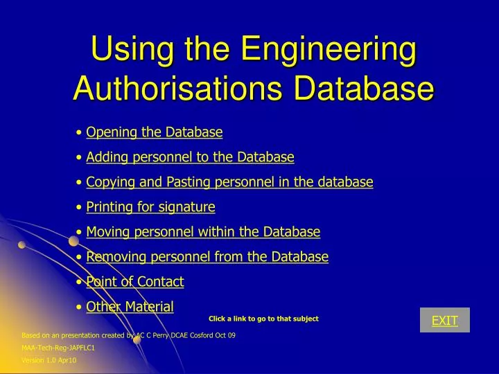 using the engineering authorisations database