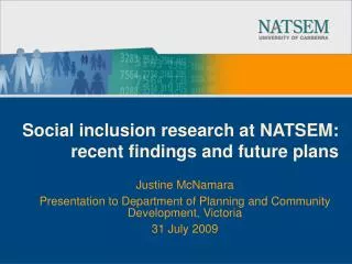 Social inclusion research at NATSEM: recent findings and future plans