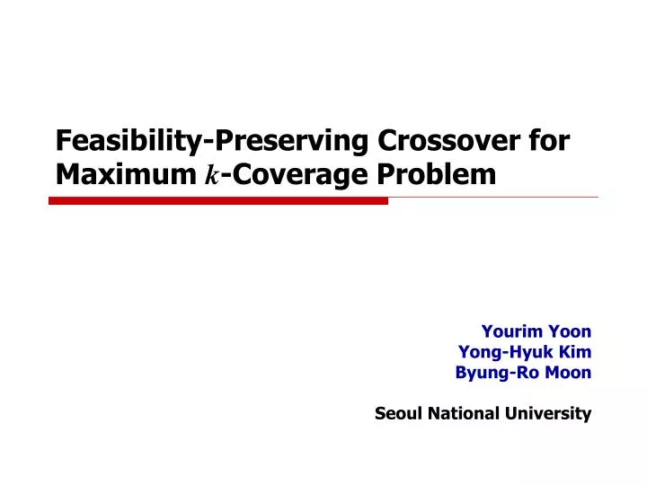 feasibility preserving crossover for maximum k coverage problem