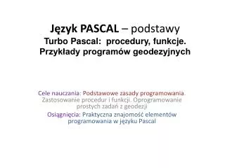 j zyk pascal podstawy turbo pascal procedury funkcje przyk ady program w geodezyjnych