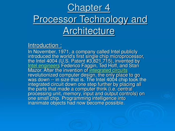 chapter 4 processor technology and architecture
