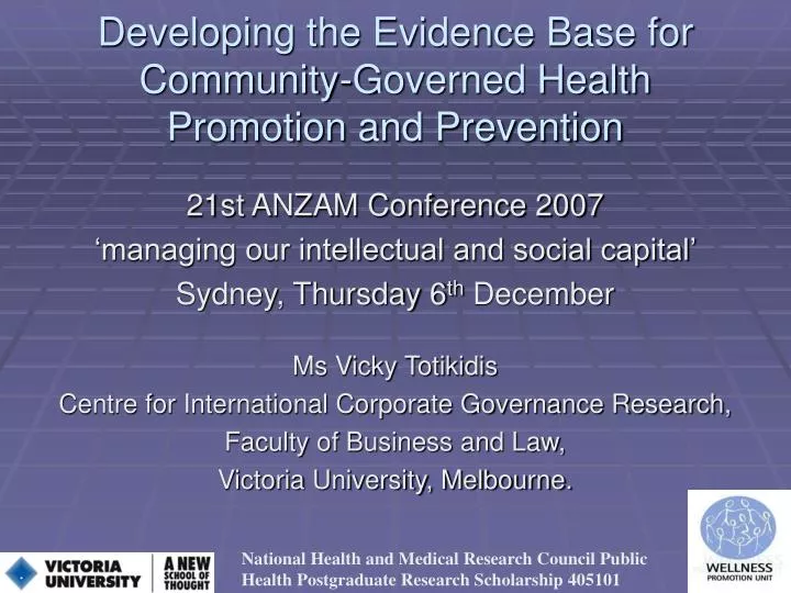 developing the evidence base for community governed health promotion and prevention
