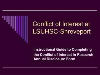 Conflict of Interest at LSUHSC-Shreveport
