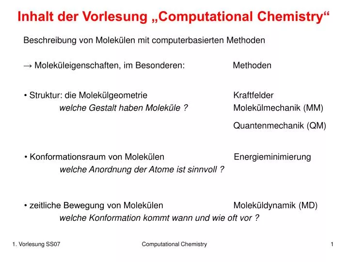 inhalt der vorlesung computational chemistry