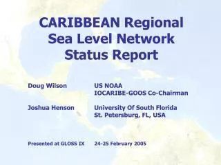 CARIBBEAN Regional Sea Level Network Status Report