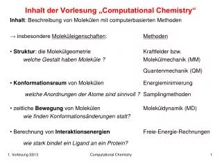 inhalt der vorlesung computational chemistry