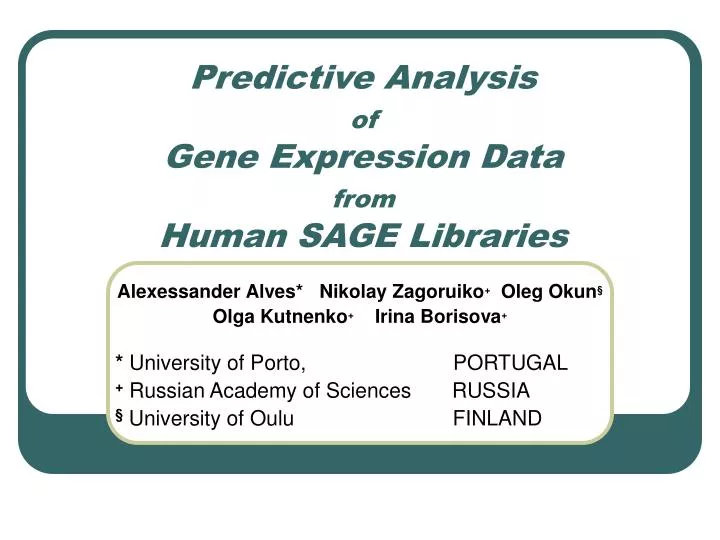 predictive analysis of gene expression data from human sage libraries
