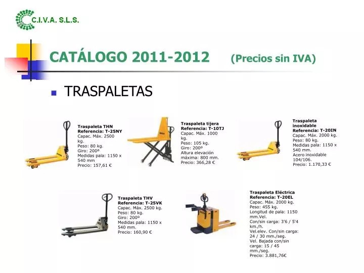 cat logo 2011 2012 precios sin iva