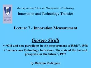 Msc Engineering Policy and Management of Technology Innovation and Technology Transfer