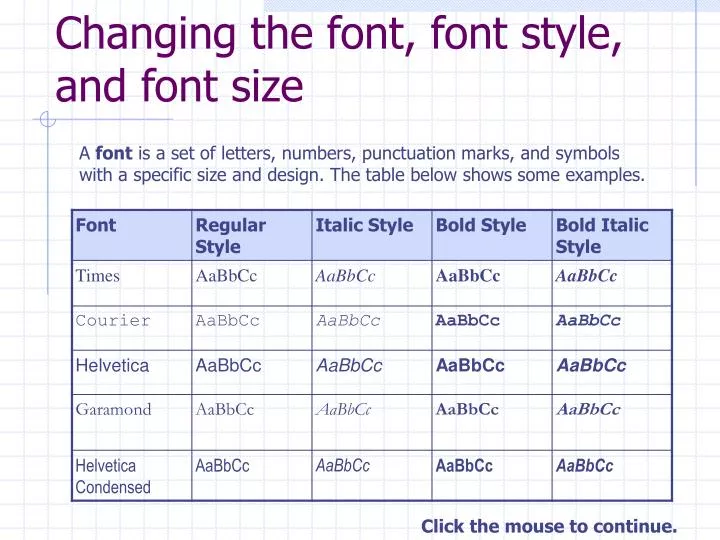 changing the font font style and font size