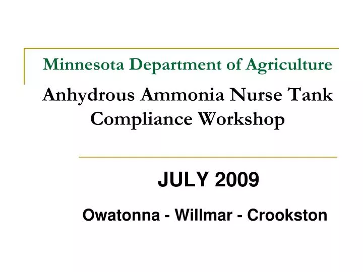 minnesota department of agriculture anhydrous ammonia nurse tank compliance workshop