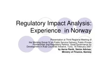 Regulatory Impact Analysis: Experience in Norway