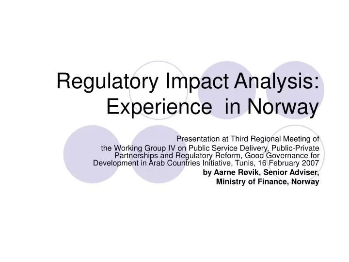 regulatory impact analysis experience in norway