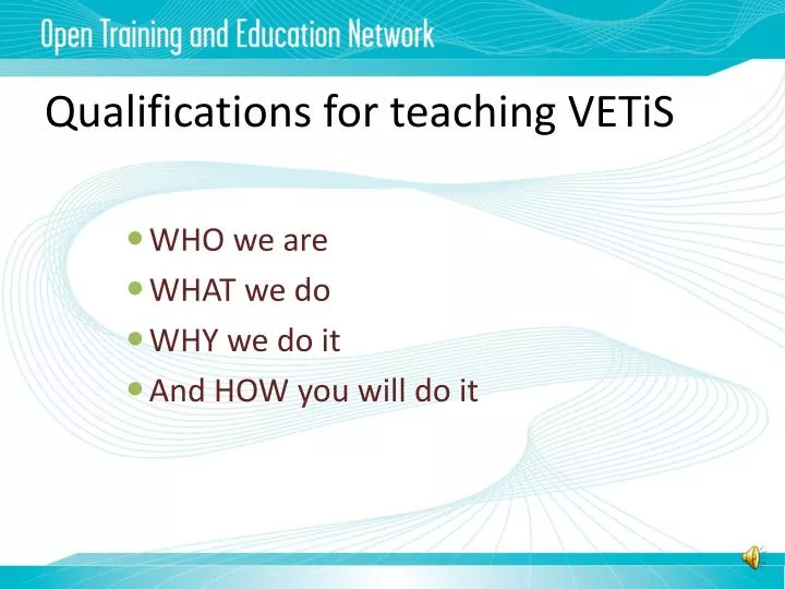qualifications for teaching vetis