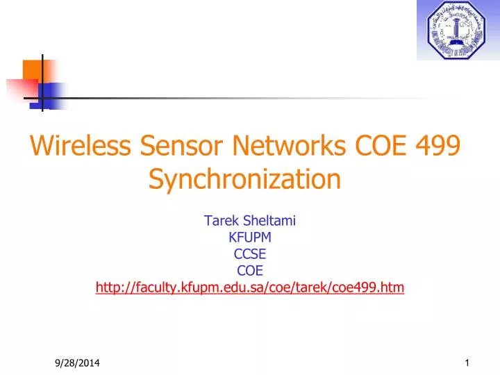 wireless sensor networks coe 499 synchronization