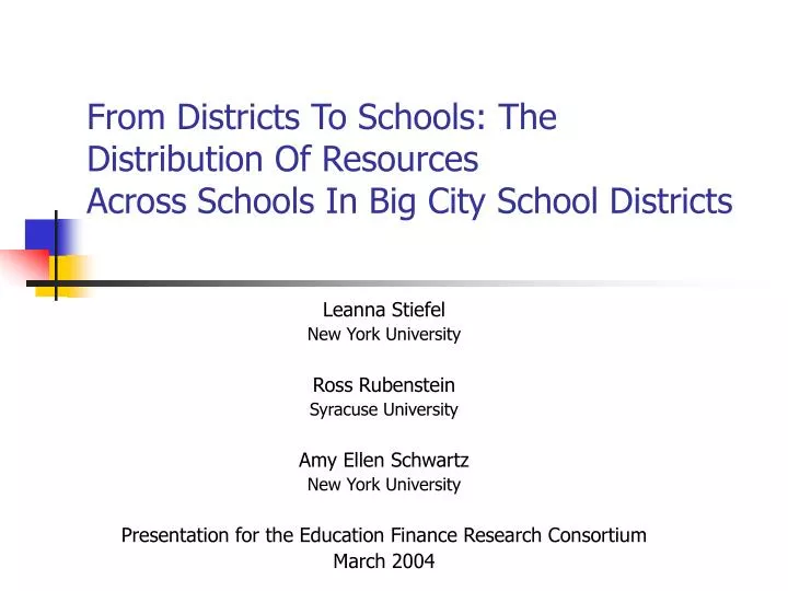 from districts to schools the distribution of resources across schools in big city school districts