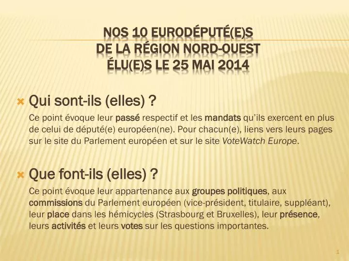 nos 10 eurod put e s de la r gion nord ouest lu e s le 25 mai 2014