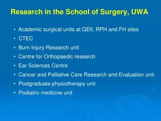 Research in the School of Surgery, UWA