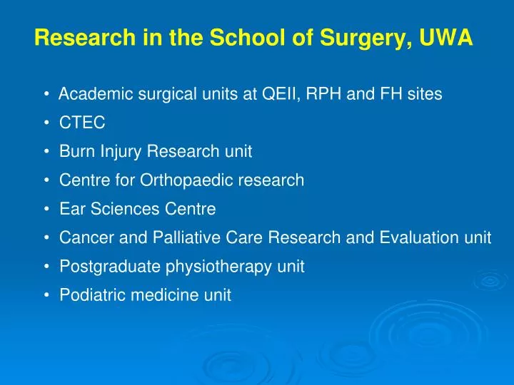 research in the school of surgery uwa