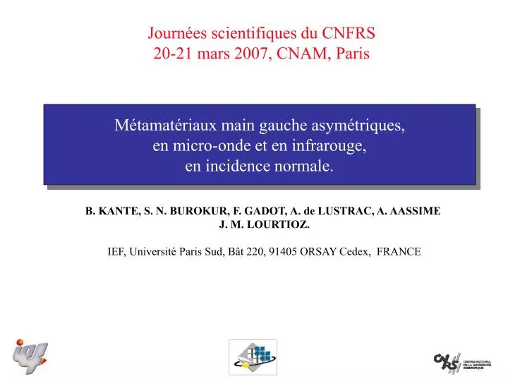 m tamat riaux main gauche asym triques en micro onde et en infrarouge en incidence normale