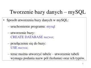 tworzenie bazy danych mysql