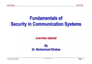Fundamentals of Security in Communication Systems overview tutorial By Dr. Muhammad Elrabaa