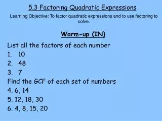 5 3 factoring quadratic expressions