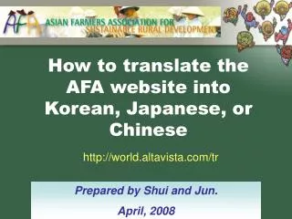 How to translate the AFA website into Korean, Japanese, or Chinese