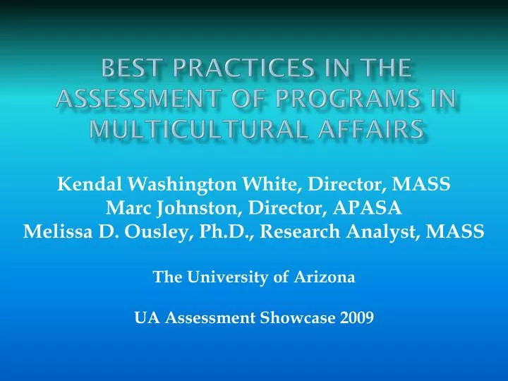 best practices in the assessment of programs in multicultural affairs