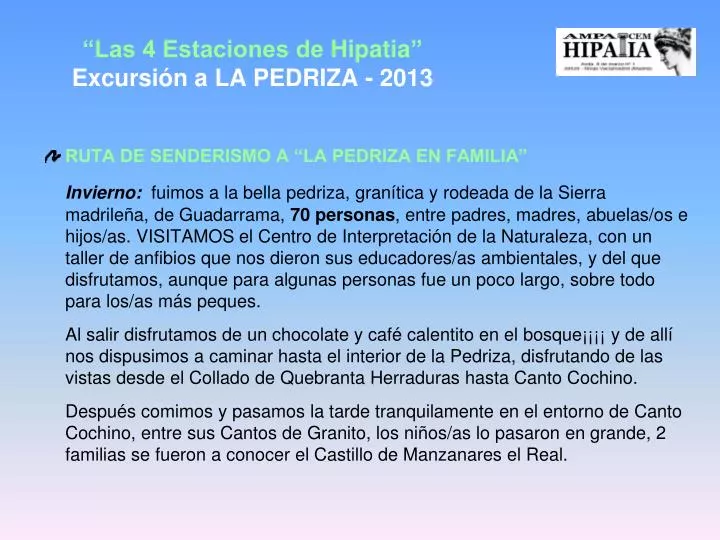 las 4 estaciones de hipatia excursi n a la pedriza 2013