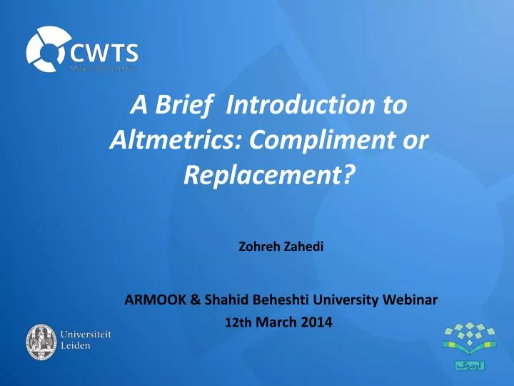 a brief introduction to altmetrics compliment or replacement