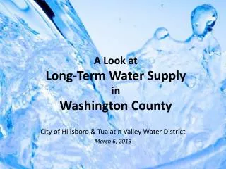 A Look at Long-Term Water Supply in Washington County