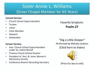 Sister Annie L. Williams {Greer Chapel Member for 65 Years}