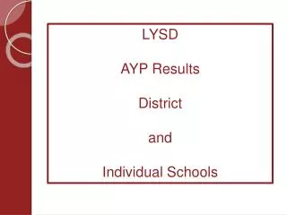 LYSD AYP Results District and Individual Schools