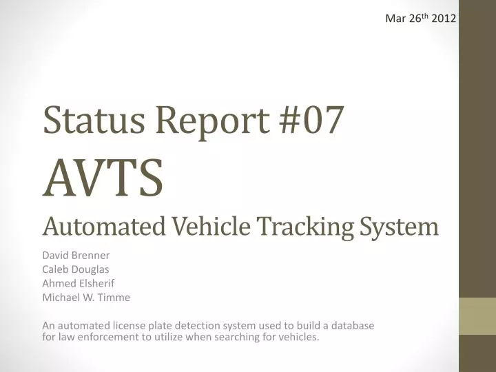 status report 07 avts automated vehicle tracking system