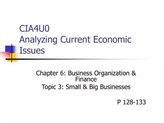 CIA4U0 Analyzing Current Economic Issues