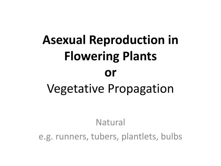 asexual reproduction in flowering plants or vegetative propagation