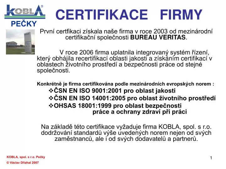 certifikace firmy