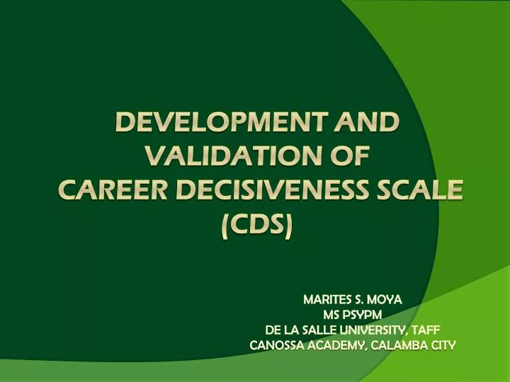 development and validation of career decisiveness scale cds