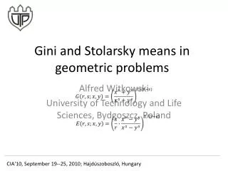 Gini and Stolarsky means in geometric problems