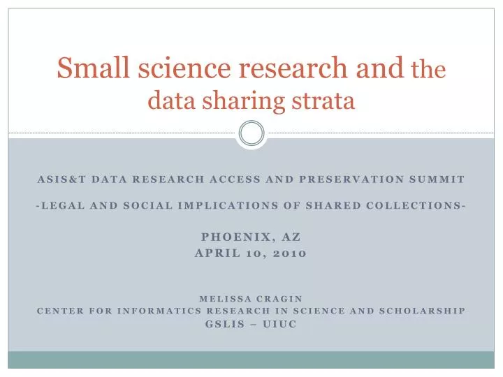 small science research and the data sharing strata