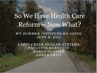 WV Summer Institute on Aging June 8, 2011 Cabin Creek Health Systems Paulette Burdette