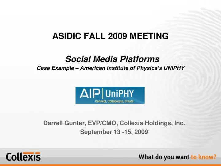 asidic fall 2009 meeting social media platforms case example american institute of physics s uniphy