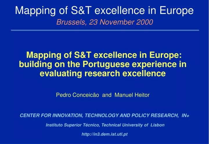 mapping of s t excellence in europe brussels 23 november 2000