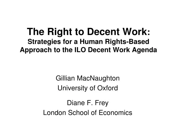 the right to decent work strategies for a human rights based approach to the ilo decent work agenda