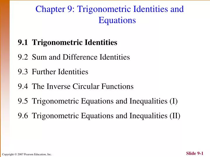 chapter 9 trigonometric identities and equations