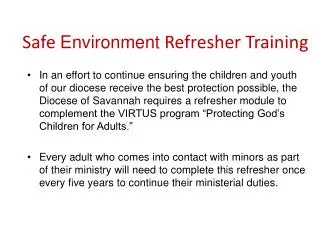 Safe Environment Refresher Training